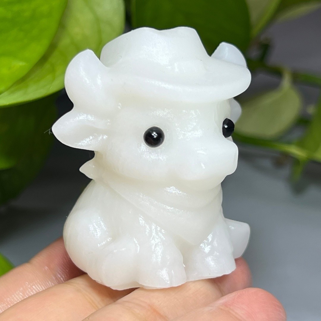 2″ Natural White Jade Cattle Skull Quartz Crystal Skull Healing Decor Random 1PC