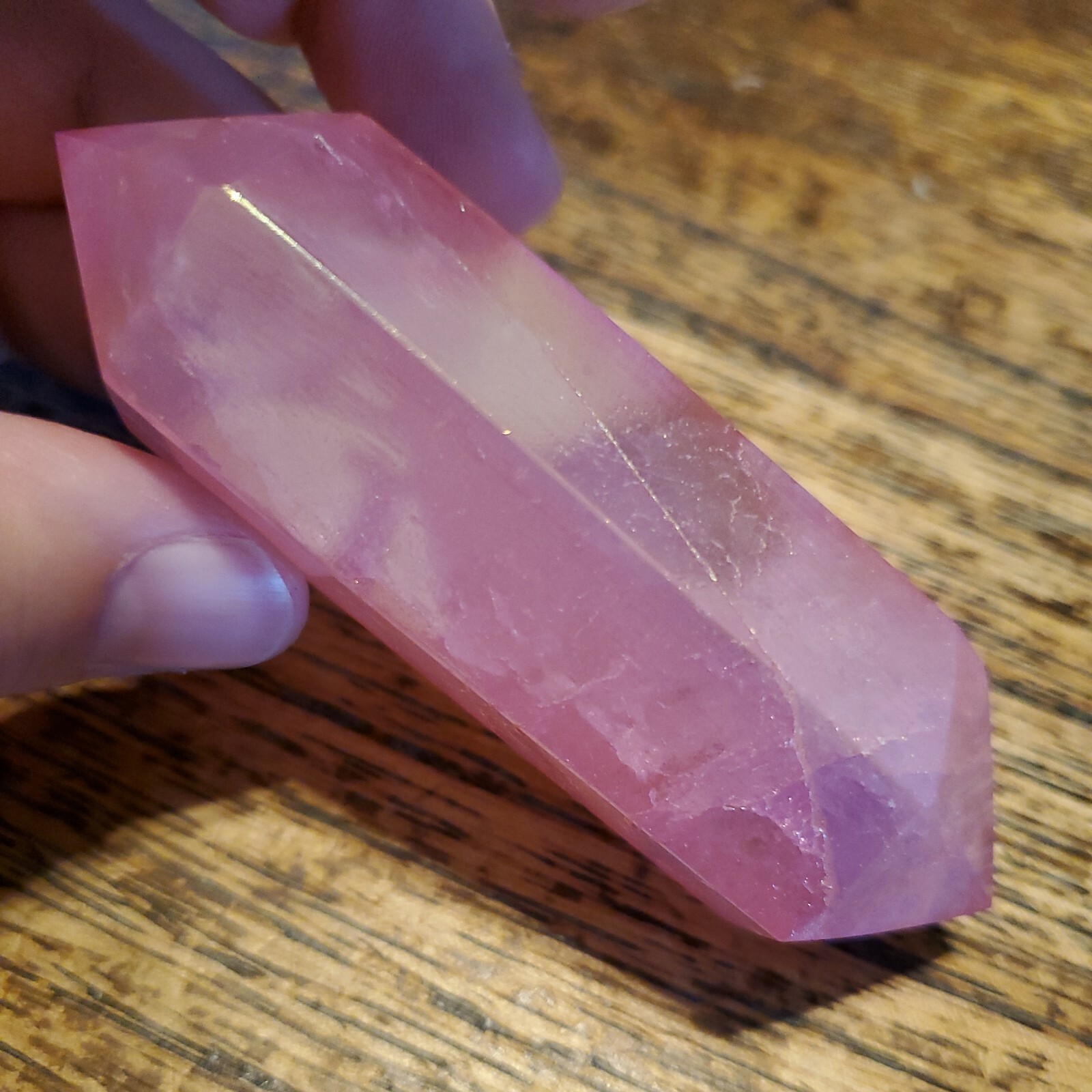Pink Aura Quartz Crystal Double Termination 3.42in, 96g