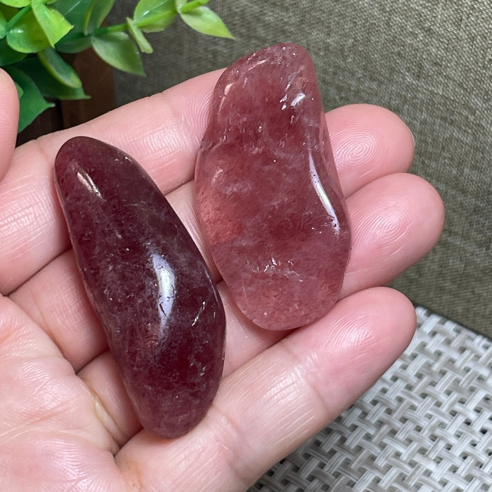 2pcs red strawberry stone Rocks polished Mineral Specimen 38g E6436