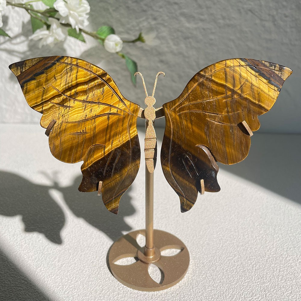 Carved Crystal Butterfly on Stand Natural Healing Stone Figurine Home Decor Gift