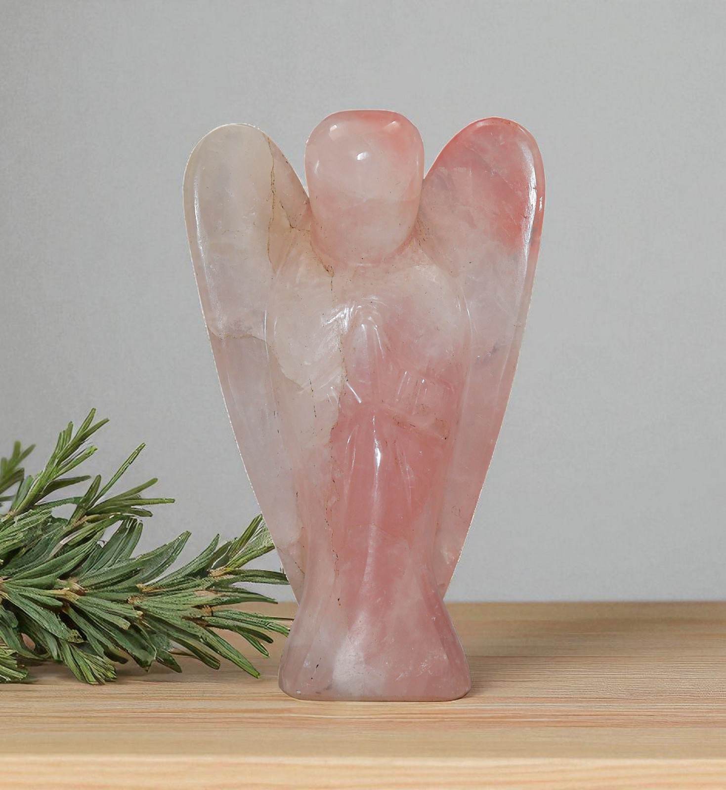 120mm Rose Quartz Healing Chakra Power Aura Crystal Decor Stone Figurine Angel