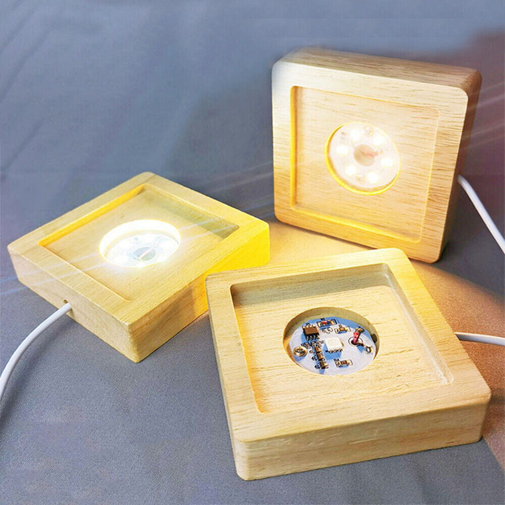 2PCS Warm LED Light Display Base Wooden Lighted Base Stand for Laser Crystal