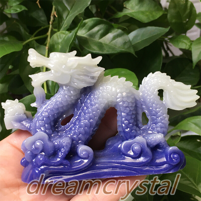 4″ Luminous Stone Chinese Dragon Skull Carved Epoxy Resin Skull Reiki Gift 1pc