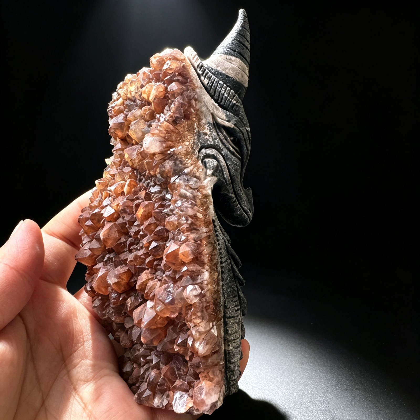 6.4IN Natural Red Crystal Cluster Dragon Carving, Handcarved Desktop Sculpture