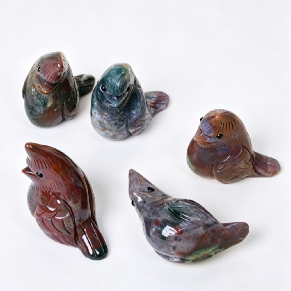 Natural Ocean Jasper Fat Bird Crystal Carving Statue Reiki Healing Stone 1pcs