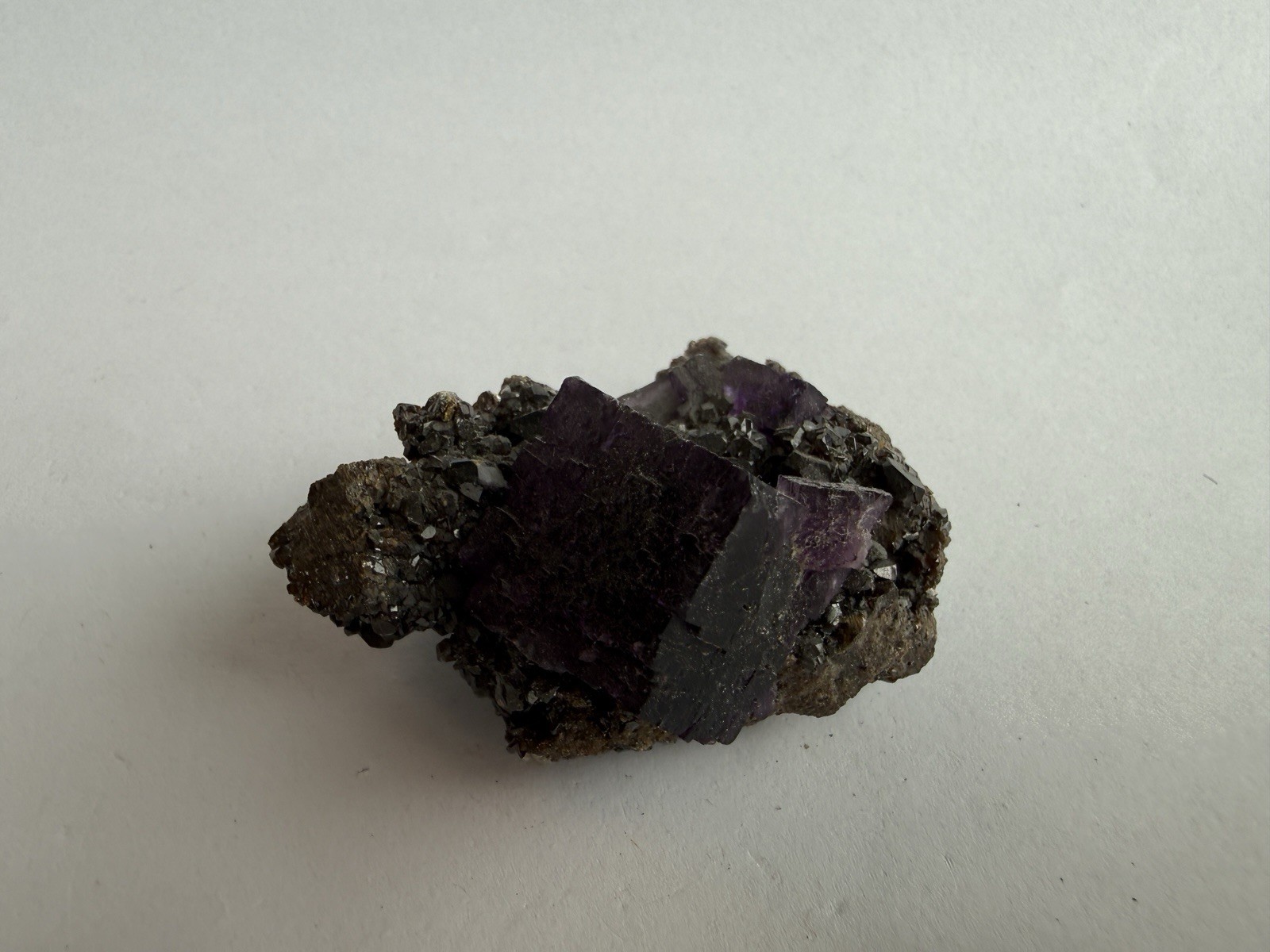 Purple Fluorite on Sphalerite Crystal Cluster Elmwood Mineral Specimen 84g