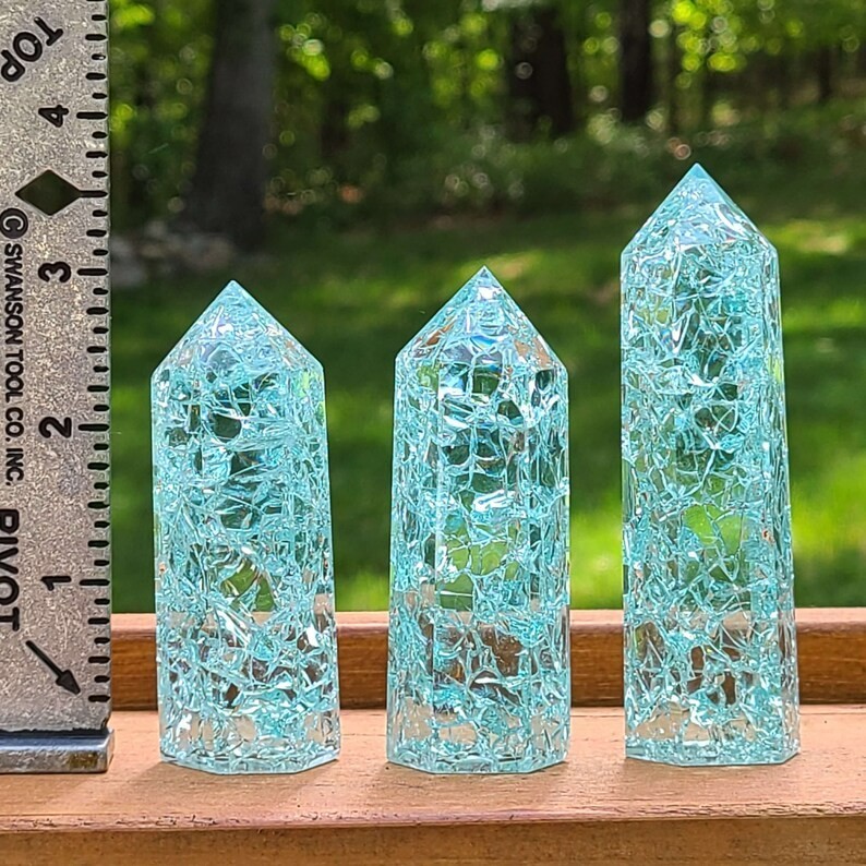 3X Natural Blue Crackle Quartz Tower Point Obelisk Healing Crystal Mineral Decor