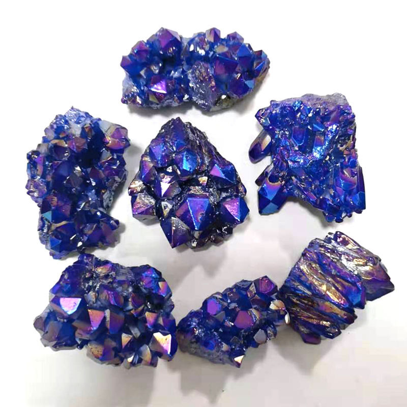 80g Natural Aura Blue Crystal Titanium Rock Stone Cluster VUG Specimens Healing