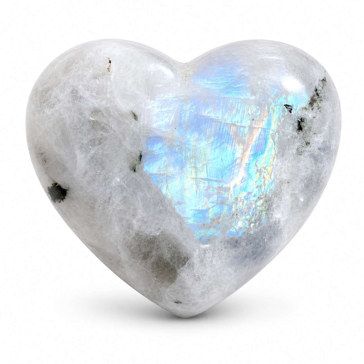 AAA Rainbow Moonstone Heart Palm Stone Reiki Meditation Crystal 40g 43x37mm