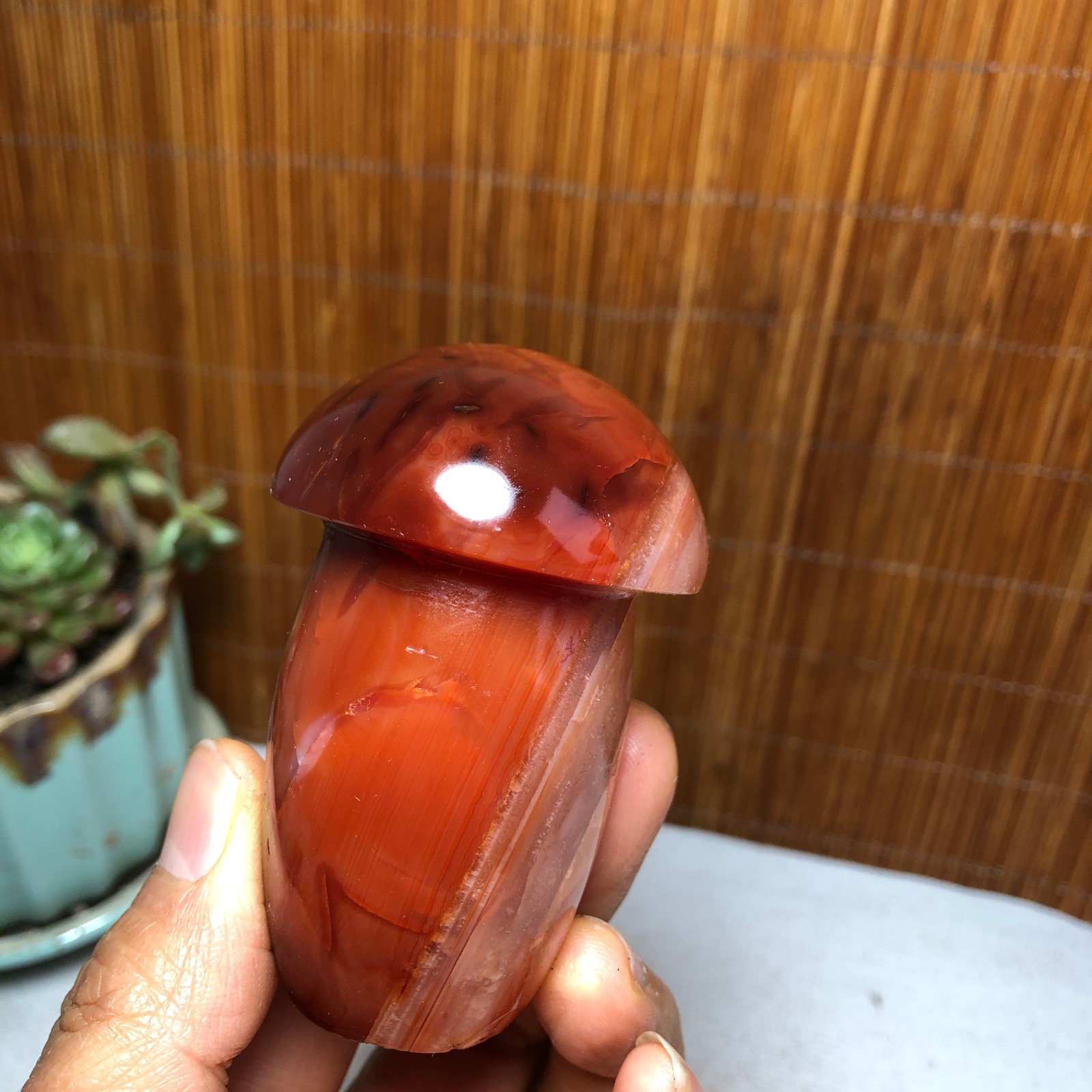 68-45-35mm Rare NATURAL red agate mushroom polishing Crystal specimen 162g A5093
