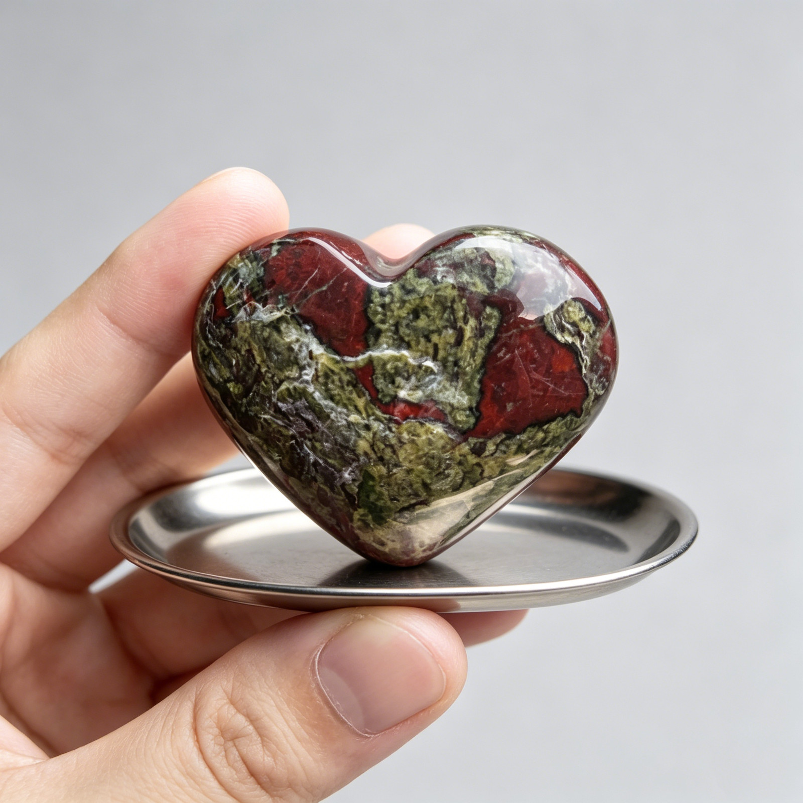 Natural Dragon Bloodstone Heart Palm Stone 6-8cm Healing Protection