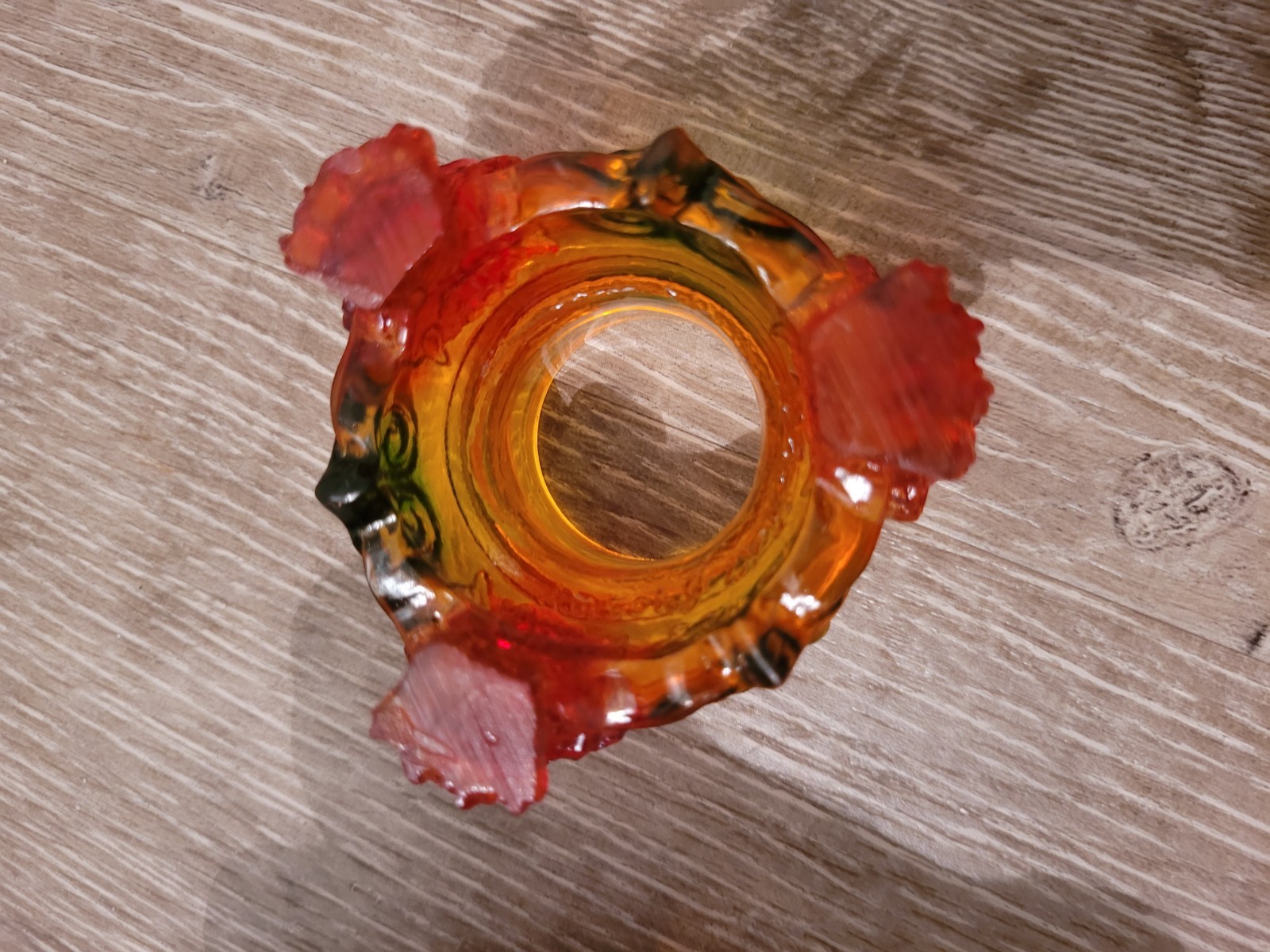 Amlong Crystal Amber 3 in. (80mm) Crystal Ball with Rainbow Lion Stand
