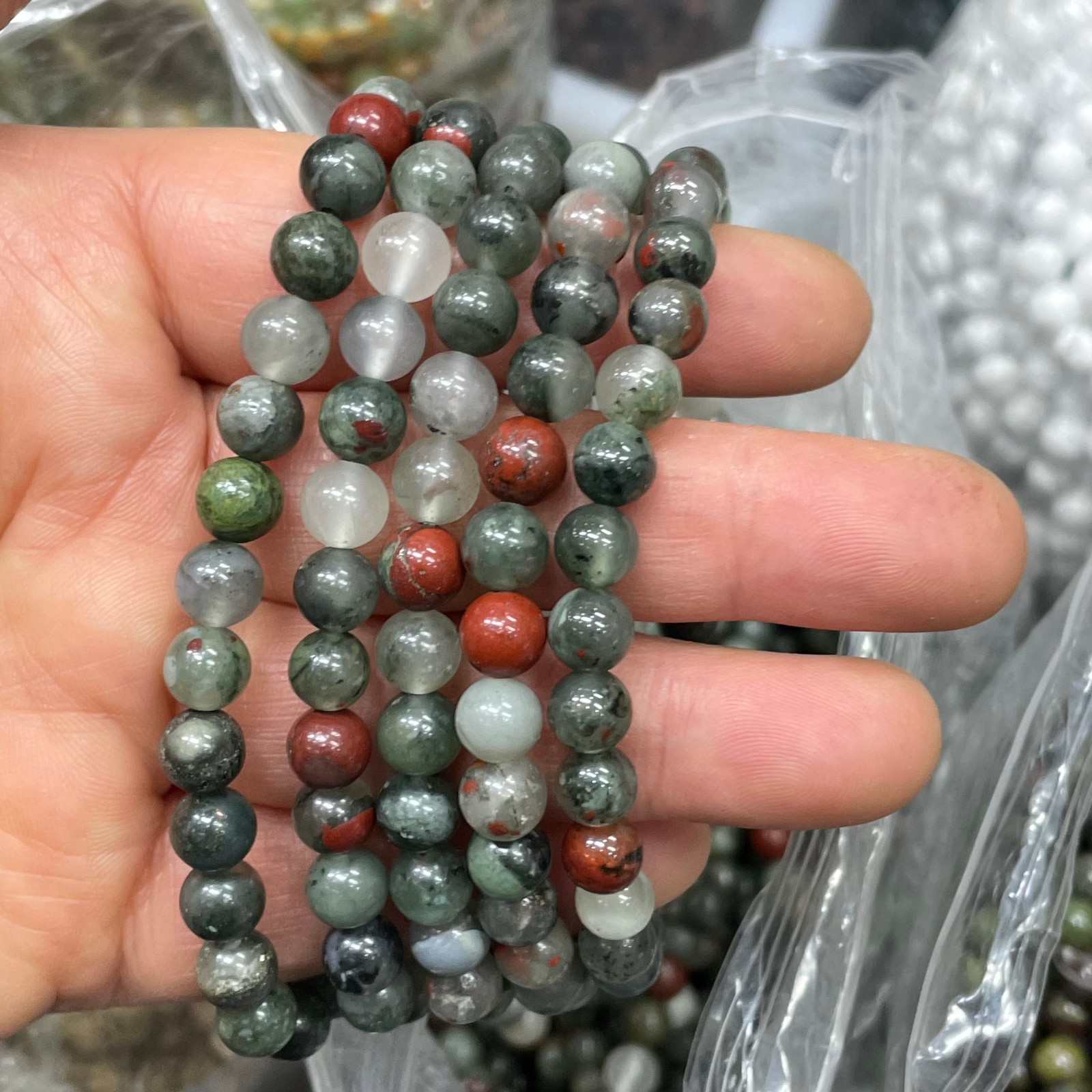 10pc 8mm Natural AfricanBlood Bead Bracelet Reiki CrystalQuartz Healing Decorate