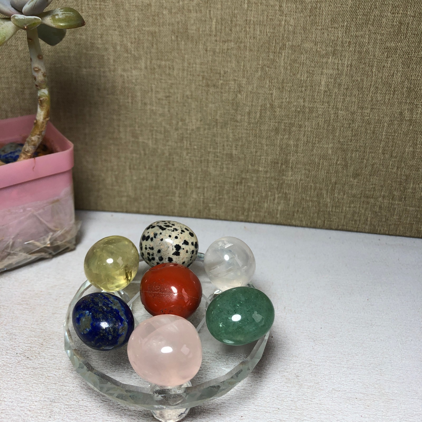 Natural seven different types of crystals Seven Star Array Specimen Base A3018