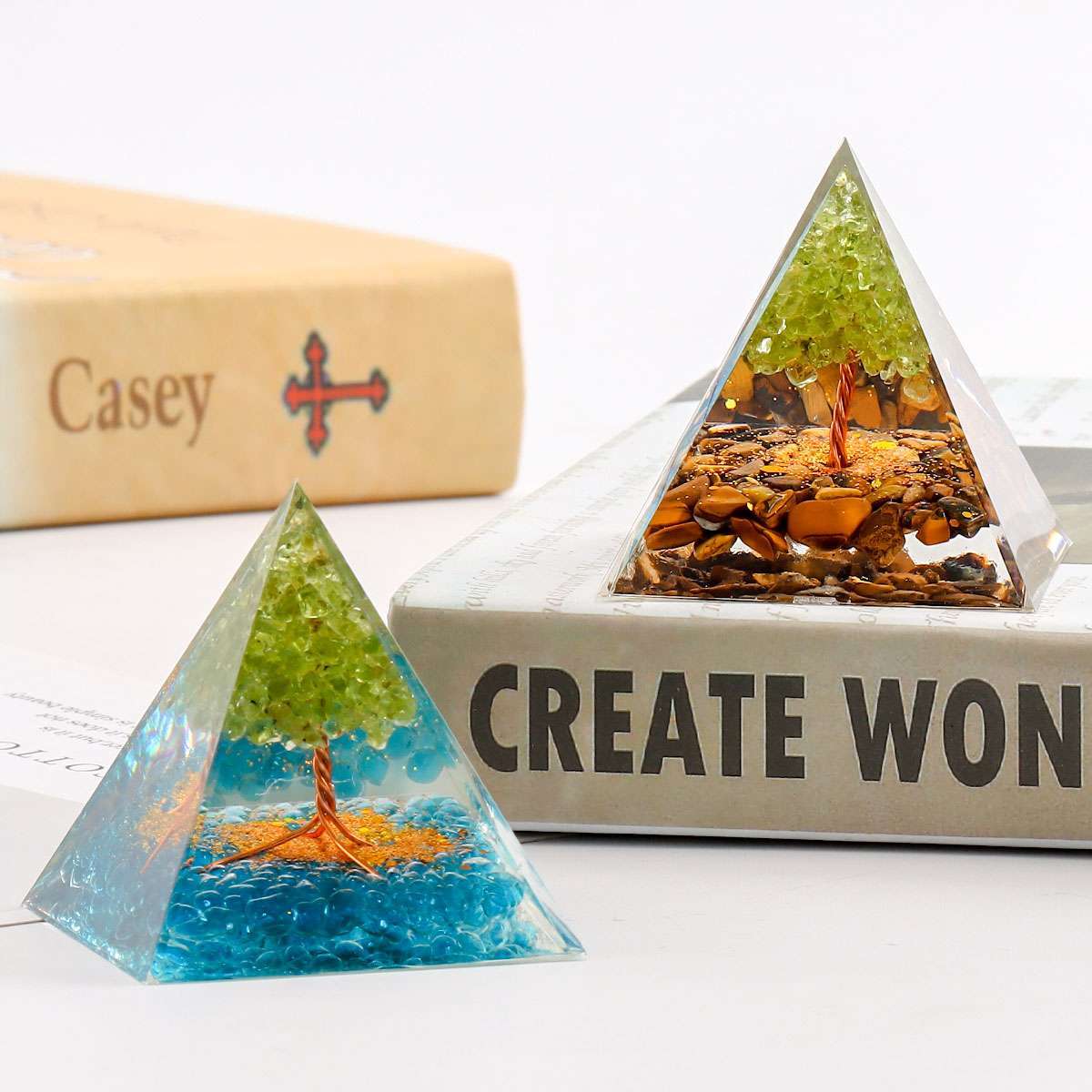 Tree Stem Crystal Orgone Pyramid Reiki Healing Chakra Meditation Orgonite Energy