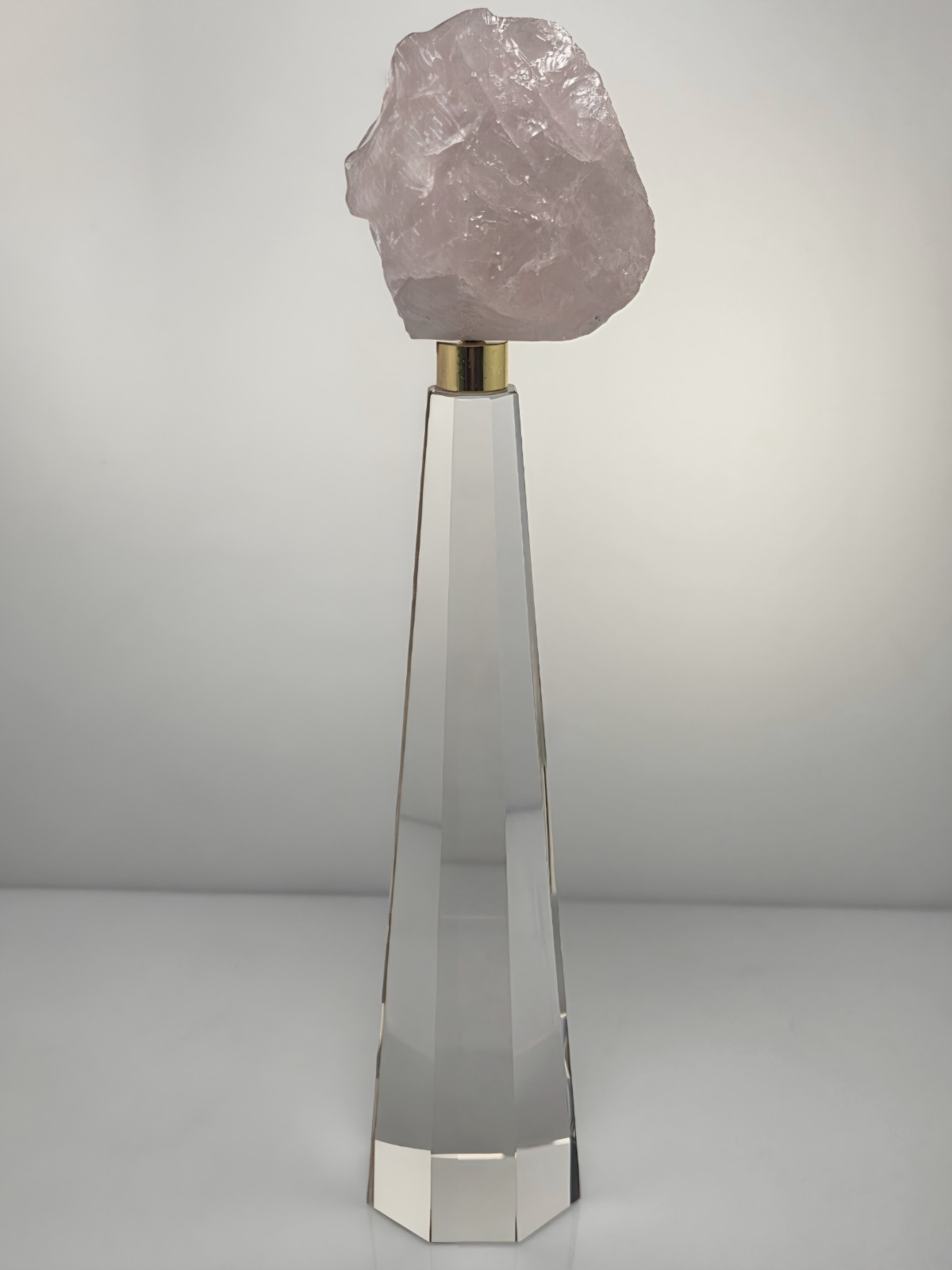 Rose Quartz with Clear Crystal Octagon Faceted Obelisk Tower