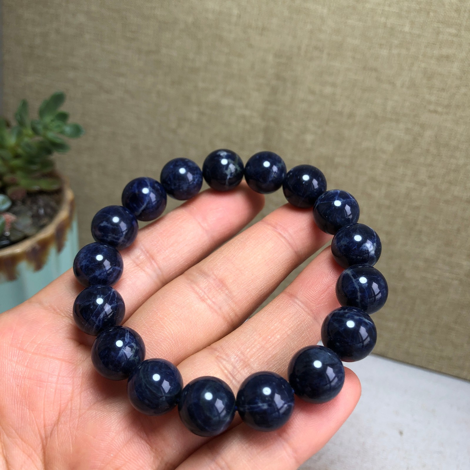 Wholesal Natural Polish Blue sodalite stone bracelets ball sphere 12mm A6164