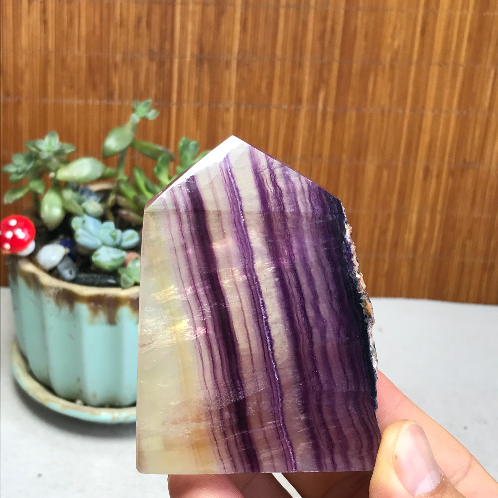 172g Natural candy Fluorite Polish/Rough wand Crystal free standing 75mm A1301