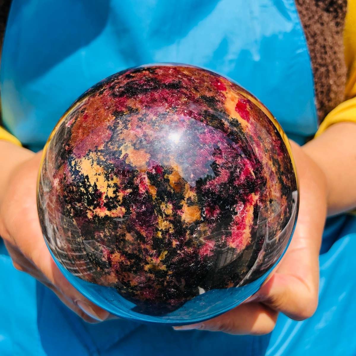 5.12 LB Natural Rhodonite Crystal Sphere Pink Black Healing Gem Stone 4779