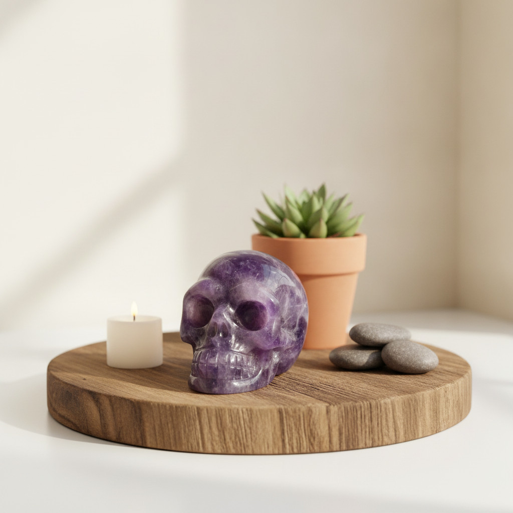 Amethyst Skull Statue, 2 Inch, Hand-Carved, Polished Crystal Figurine