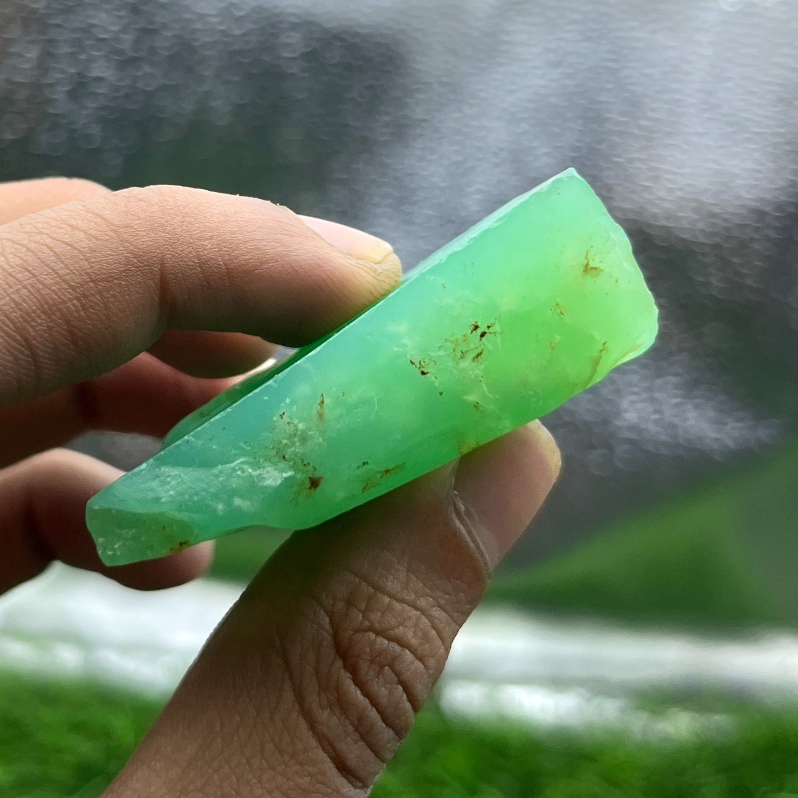 Rare Green Chrysoprase Rough Stone 246Ct Natural Gem Specimen Slice