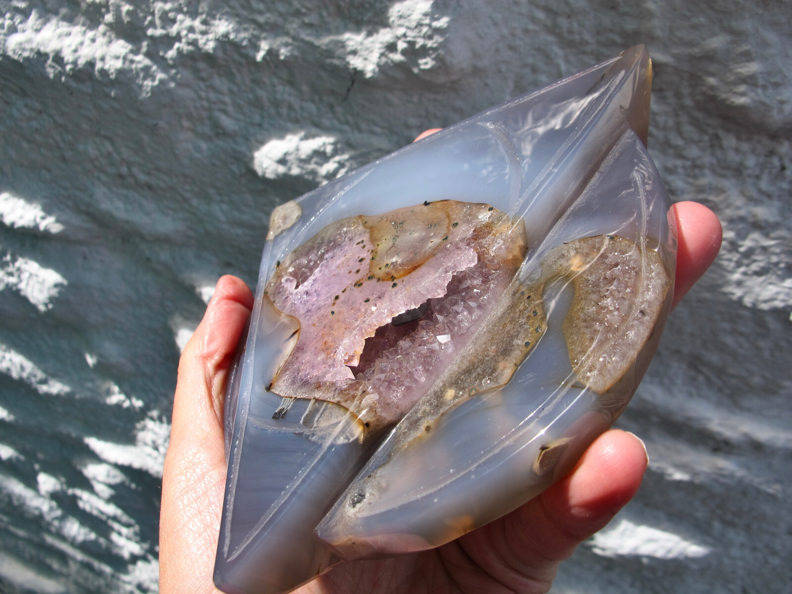 Agate Amethyst Druzy Triangle Circle & stand Crystal Healing Natural Polished