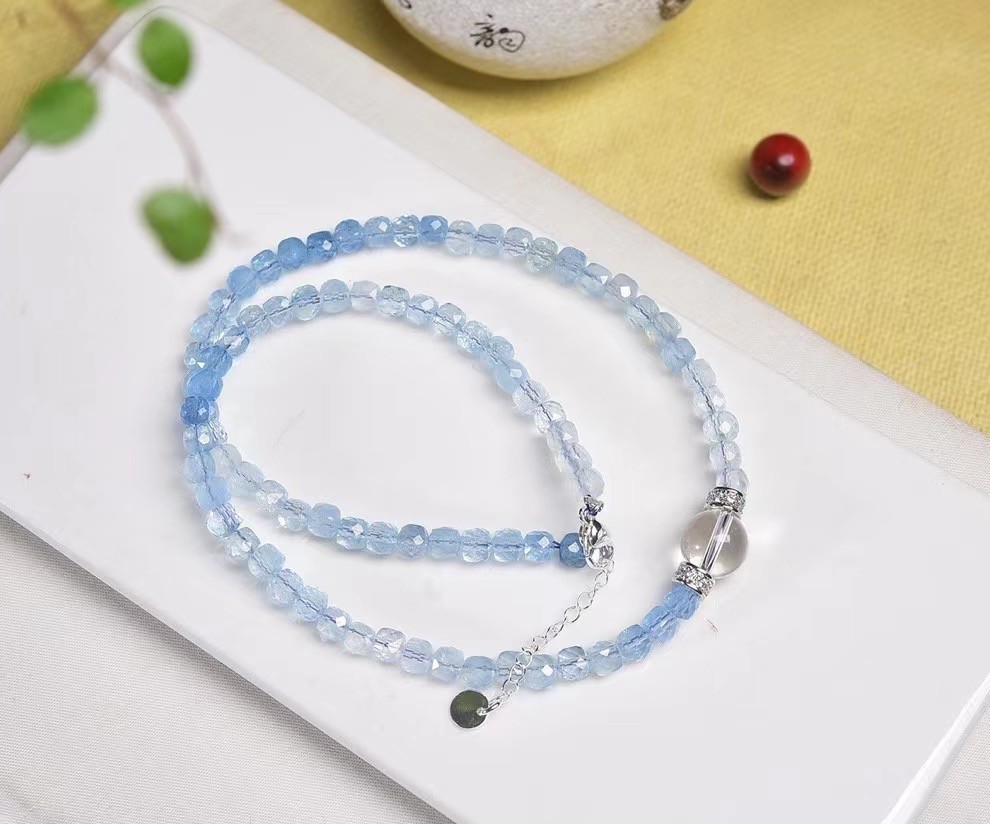 5mm Natural Aquamarine Crystal Choker Healing Dainty Women’s Necklace