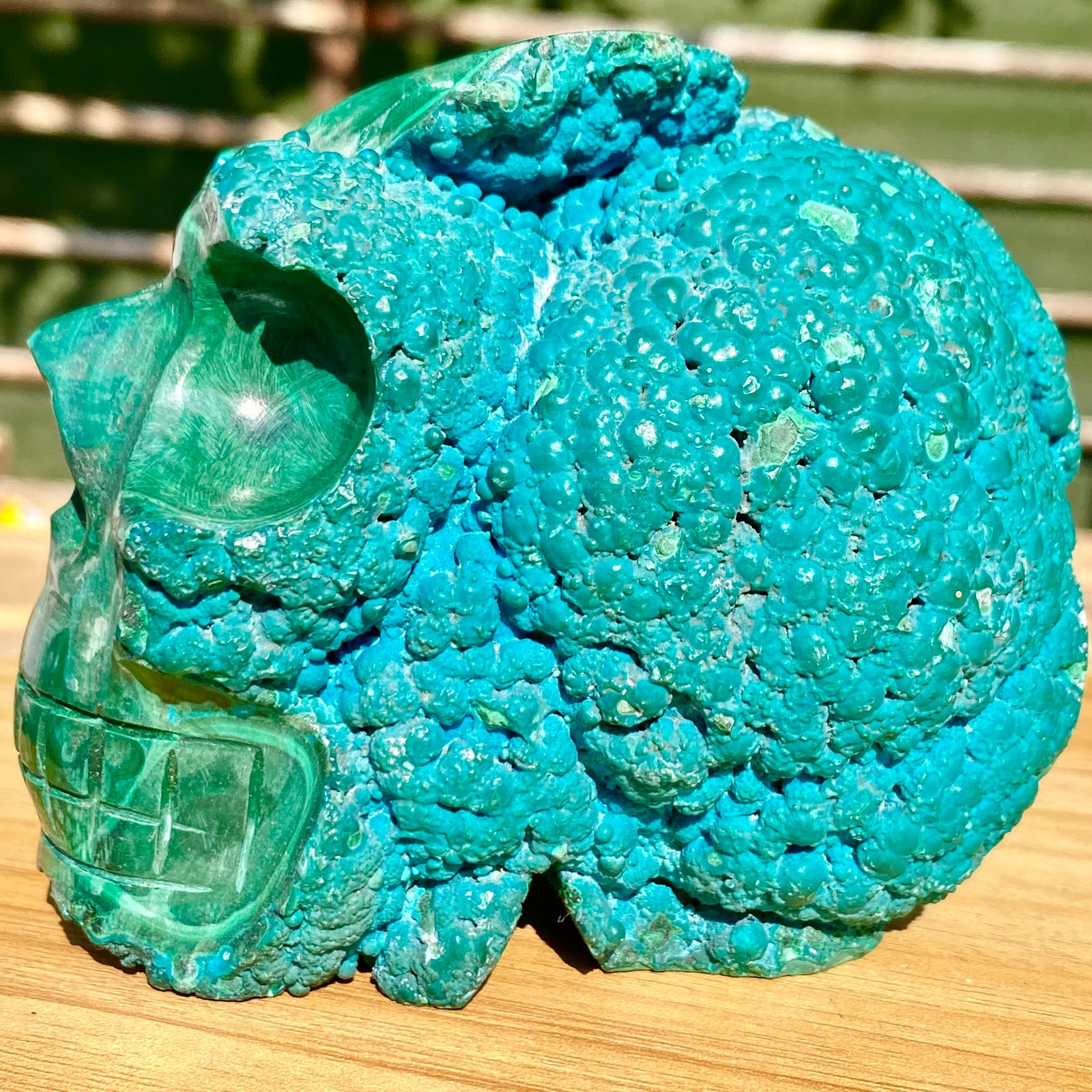 2.13LB Malachite Crystal Skull, Hand Carved Gemstone Fine Art Sculpture