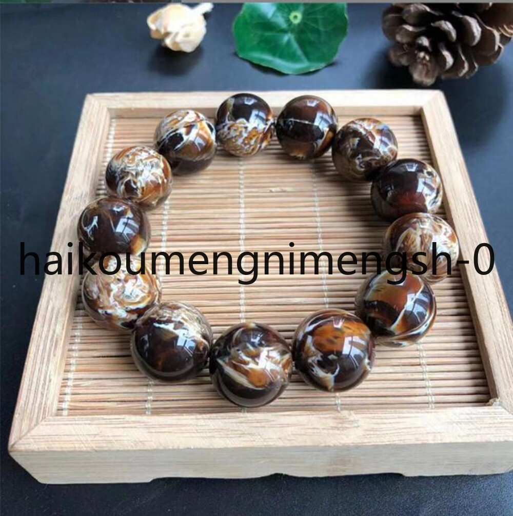 16mm Natural Multicolor Beeswax Amber Round Beads Stretch Bracelet 7.5″