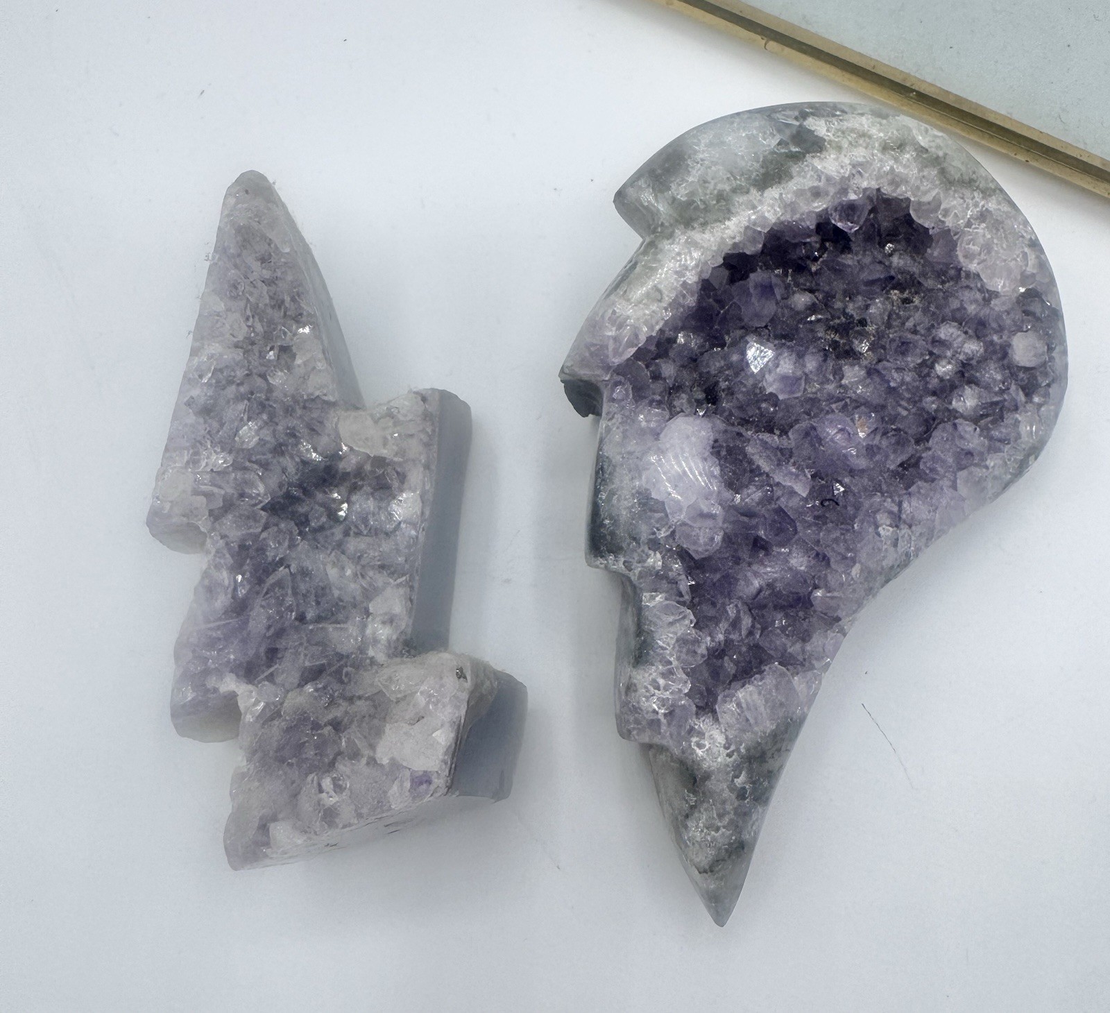 Amethyst Crystal Cluster Geode Angel Wing and Lightning Bolt Set of 2