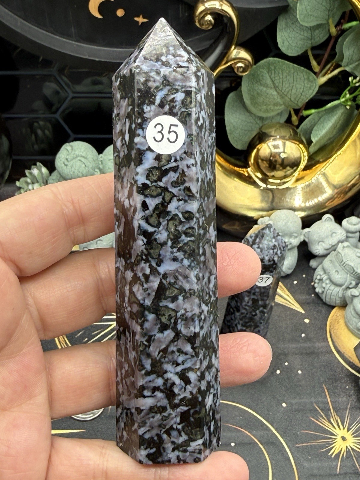 Natural Indigo Gabbro Mystical Merlinte Mica inclusions Towers Free shipping