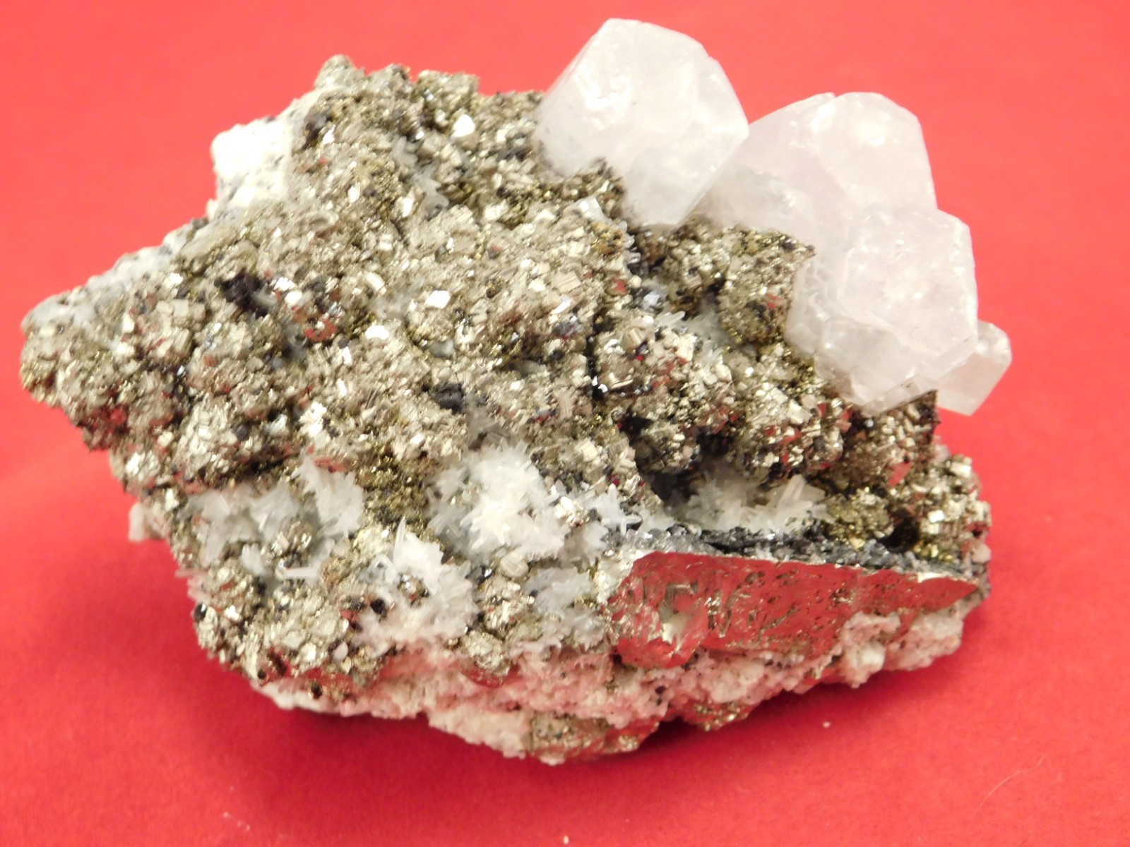 Larger! FLUORESCENT Calcite CRYSTAL Cluster on PYRITE Peru 261gr