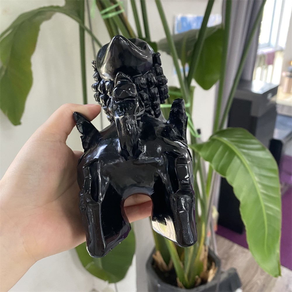 3.9LB 5.5″Natural A+Black Obsidian Kylin Statue Crystal Reiki Carving Decor