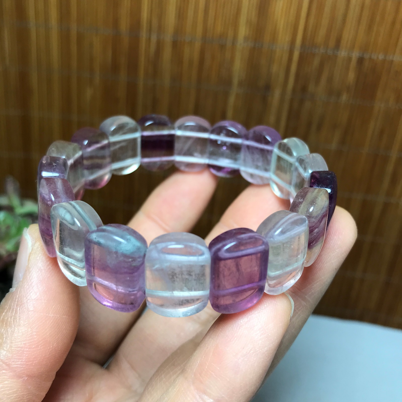 Natural Colored fluorite Bracelet Brown Gemstone Stretch Bracelet Handmade A4093