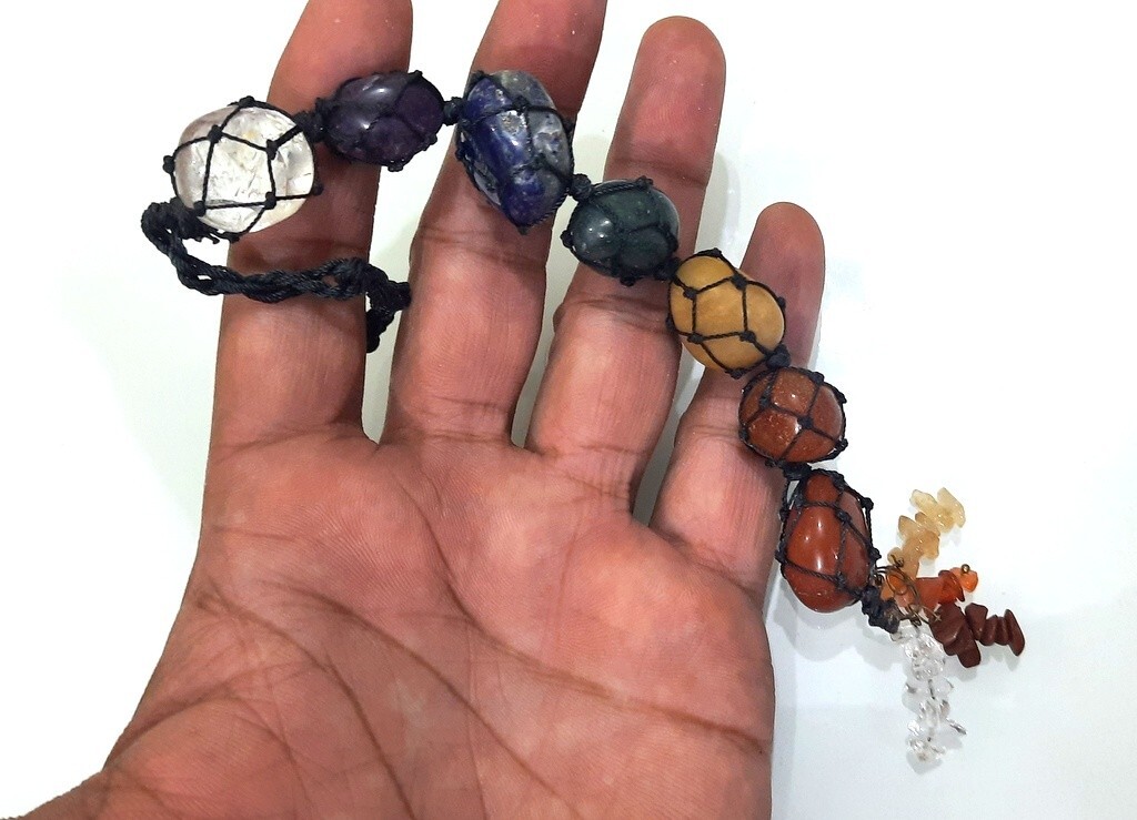 7 Chakra Tumbled Stone Car Hanger With Chips Tassel ~ Hanging Ornament