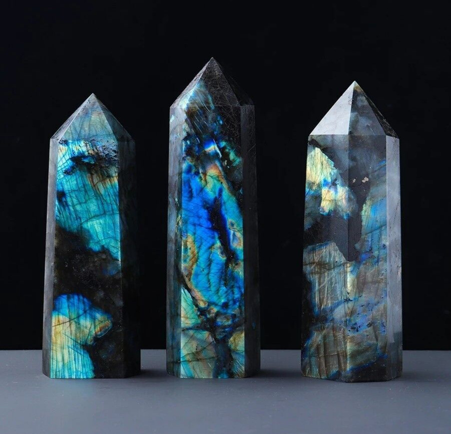 Natural Labradorite Healing Obelisk Crystal Wands Reiki Tower Point Decoration