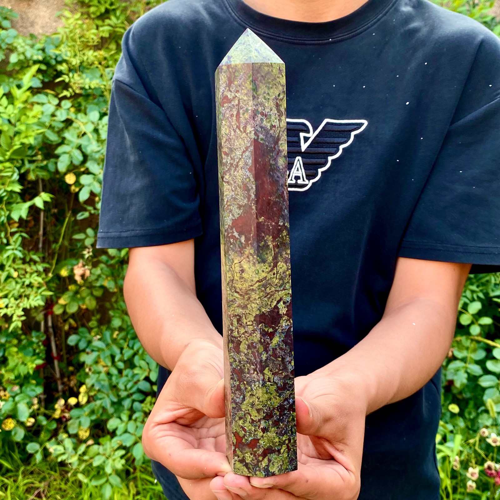 1.9LB Natural dragon blood stone Column Quartz Crtal Obelisk Energy Healing