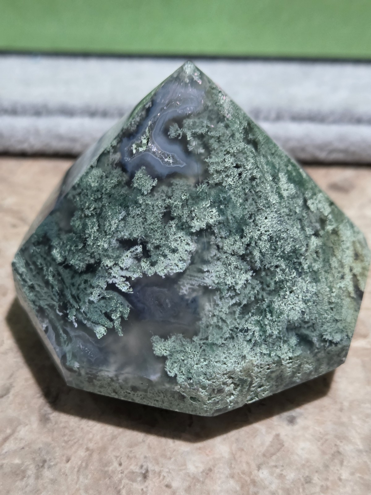 Crystal Moss Agate Diamond Shape Carving