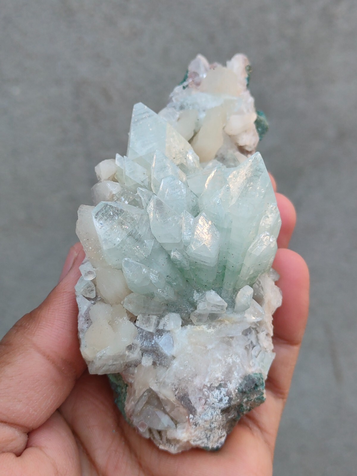 Green Apophyllite Flower on stilbite Matrix natural minerals Specimen