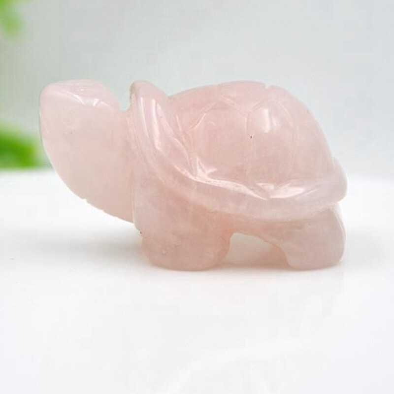Natural Rose Quartz Crystal Carved Tortoise Reiki Gemstone Turtle Figurine Gift