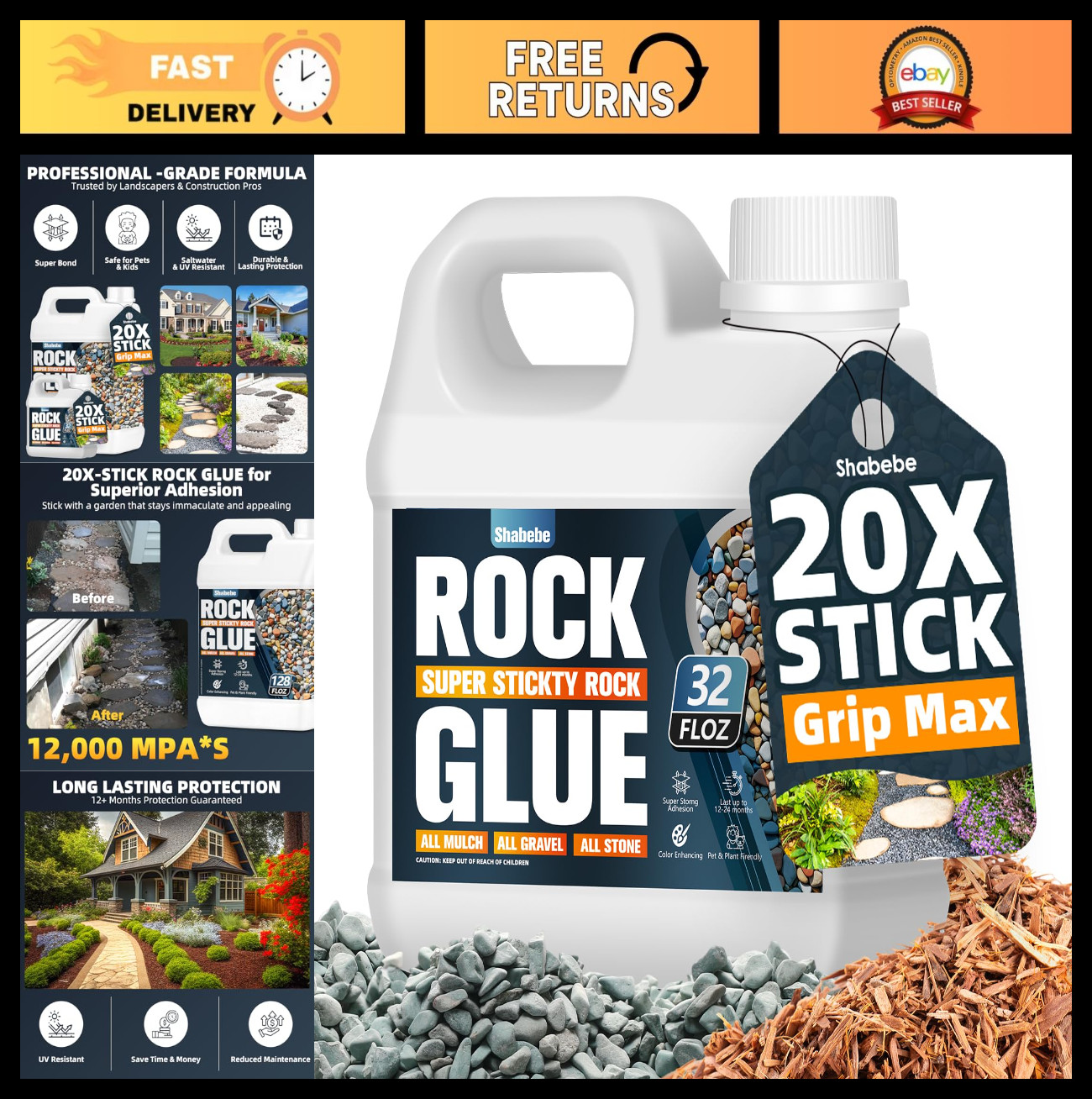 32oz Landscaping Rock Glue – Strong Adhesion for Gravel, Mulch & Pebbles, Non-To