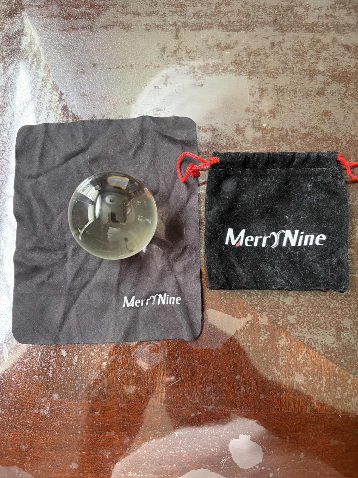 MerryNine Clear Crystal Sphere Ball with MerryNine Drawstring Pouch