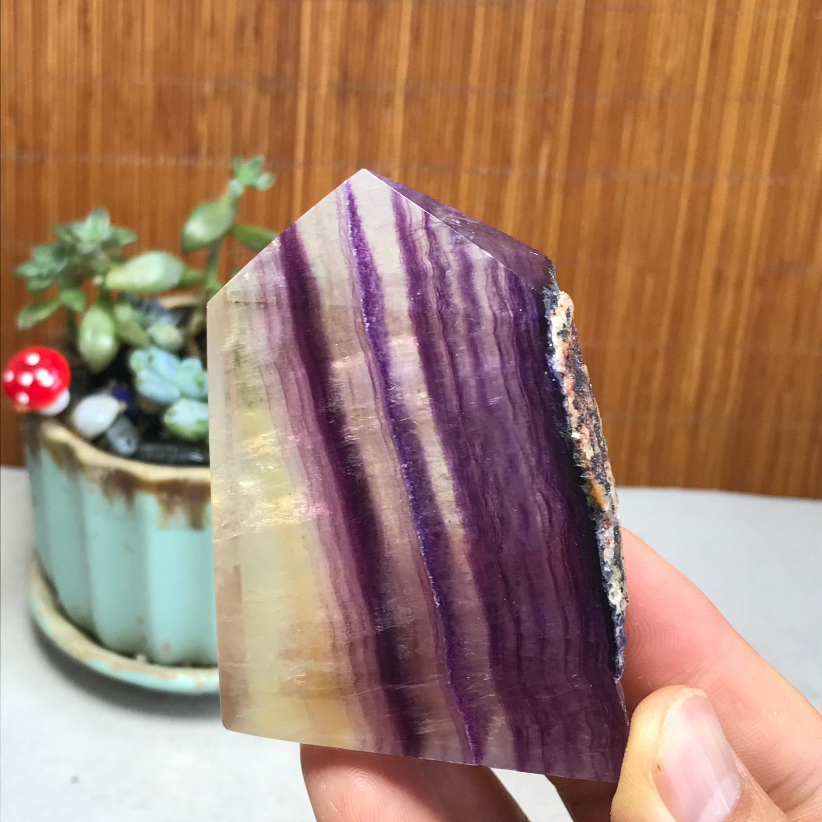 172g Natural candy Fluorite Polish/Rough wand Crystal free standing 75mm A1301