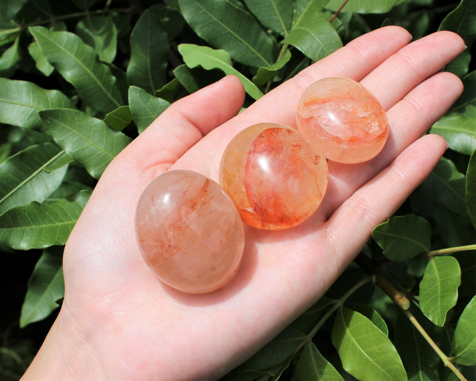 Hematoid Quartz Hand Polished Stones: Clear Quartz Pebbles, Fire Quartz Crystal