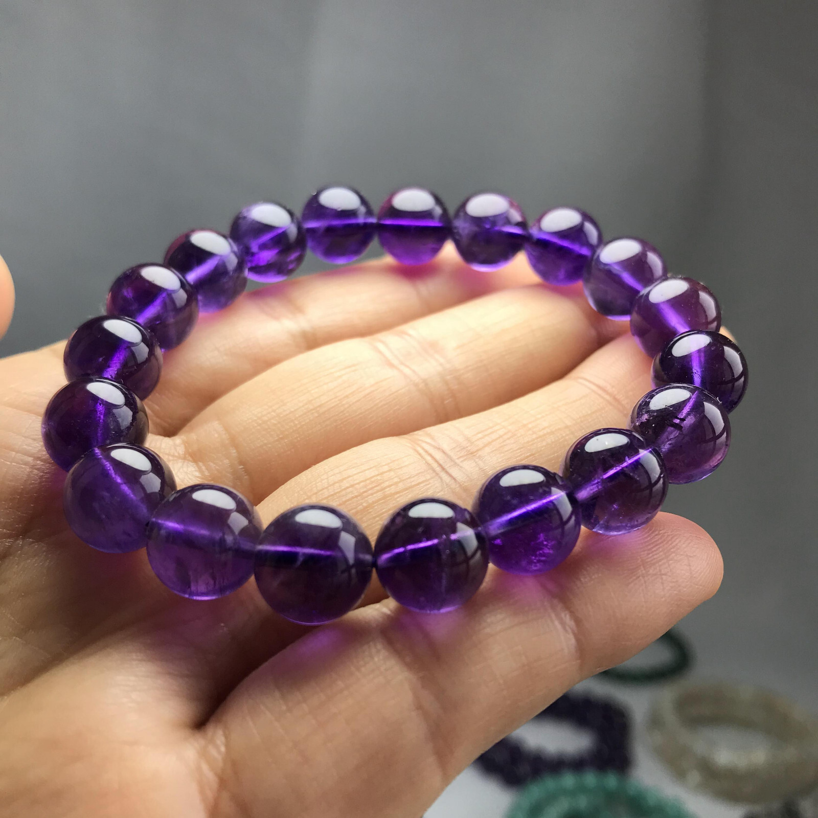 10mm Top Natural amethyst gemstone Crystal chain beads bracelet 29g A5267