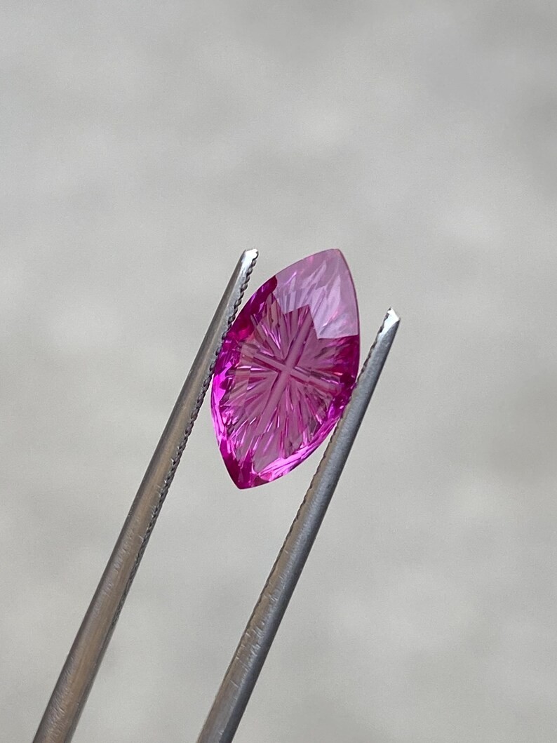 Purplish Sapphire Cross Cut Gemstone, Marquise Shape Lab Grown Stone For Gift .