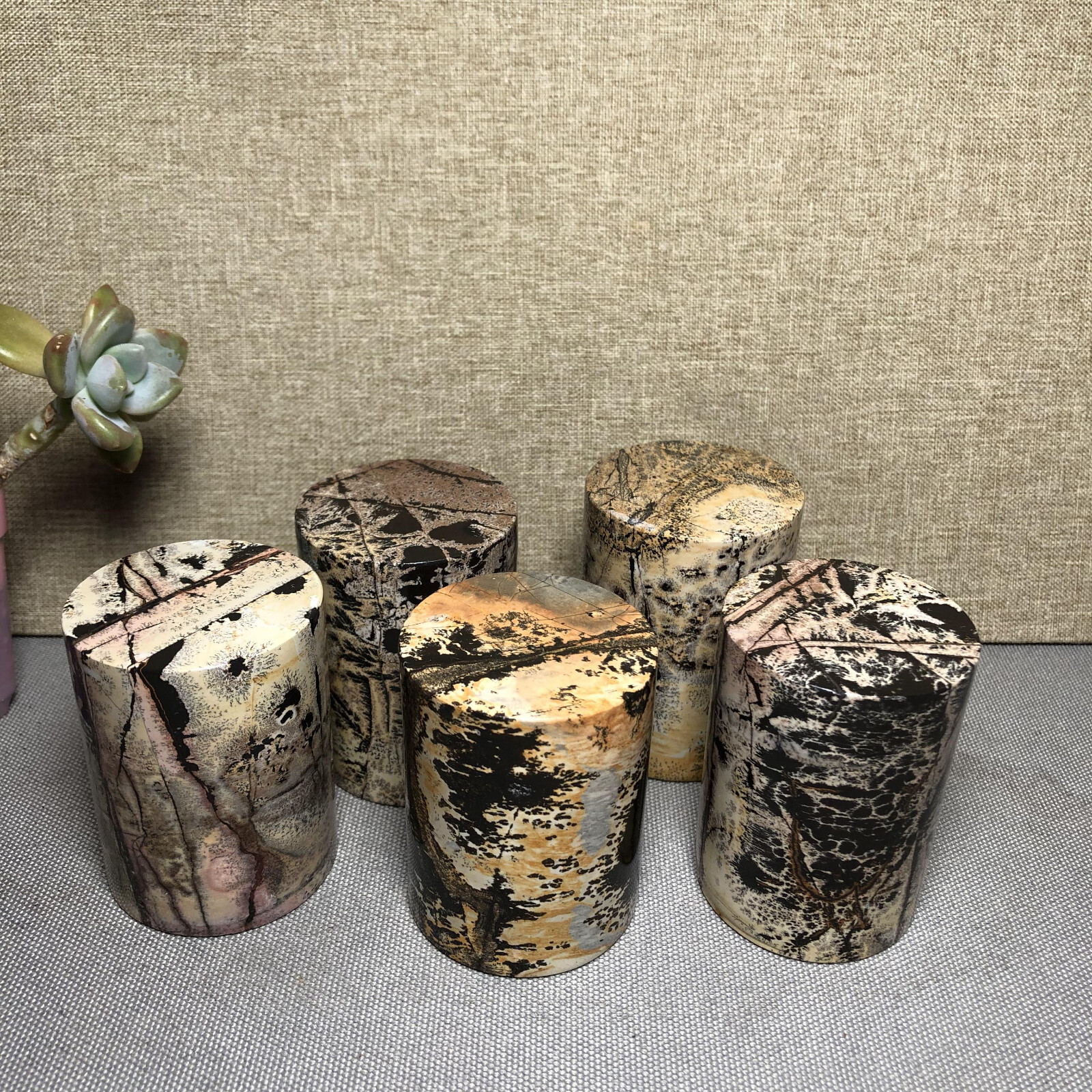wholesale 5pcs Natural Chinese Painting Stone Quartz Crystal cylinder home decor