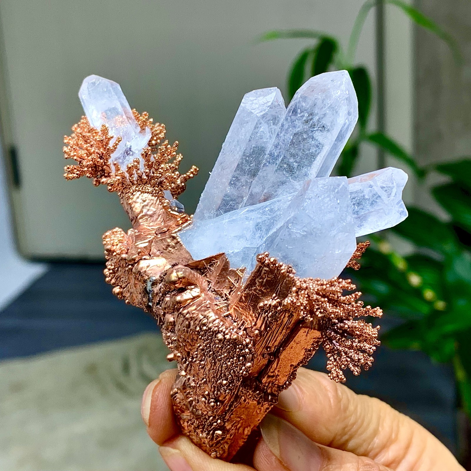 102G Rare!! iridescent Native Copper with white quartz crystal mineral-symbiosis
