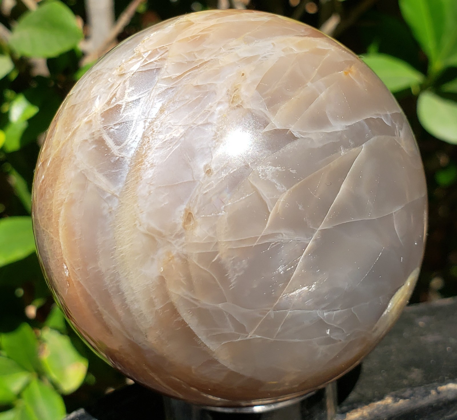 2.5″ Peach Moonstone Sunstone Flashy Quartz Crystal Sphere Ball Orb UV, 377g
