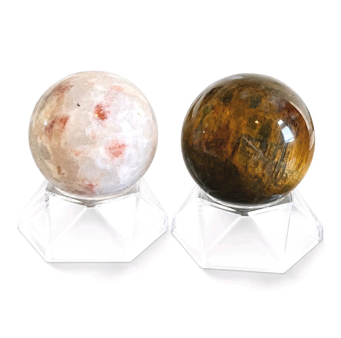 Lot Of 2 Small Natural Polished Sunstone & Pietersite Spheres – USA